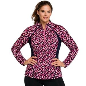 Tail Activewear Pink Leopard Print Quarter Zip Pullover XL Long Sleeve
II
